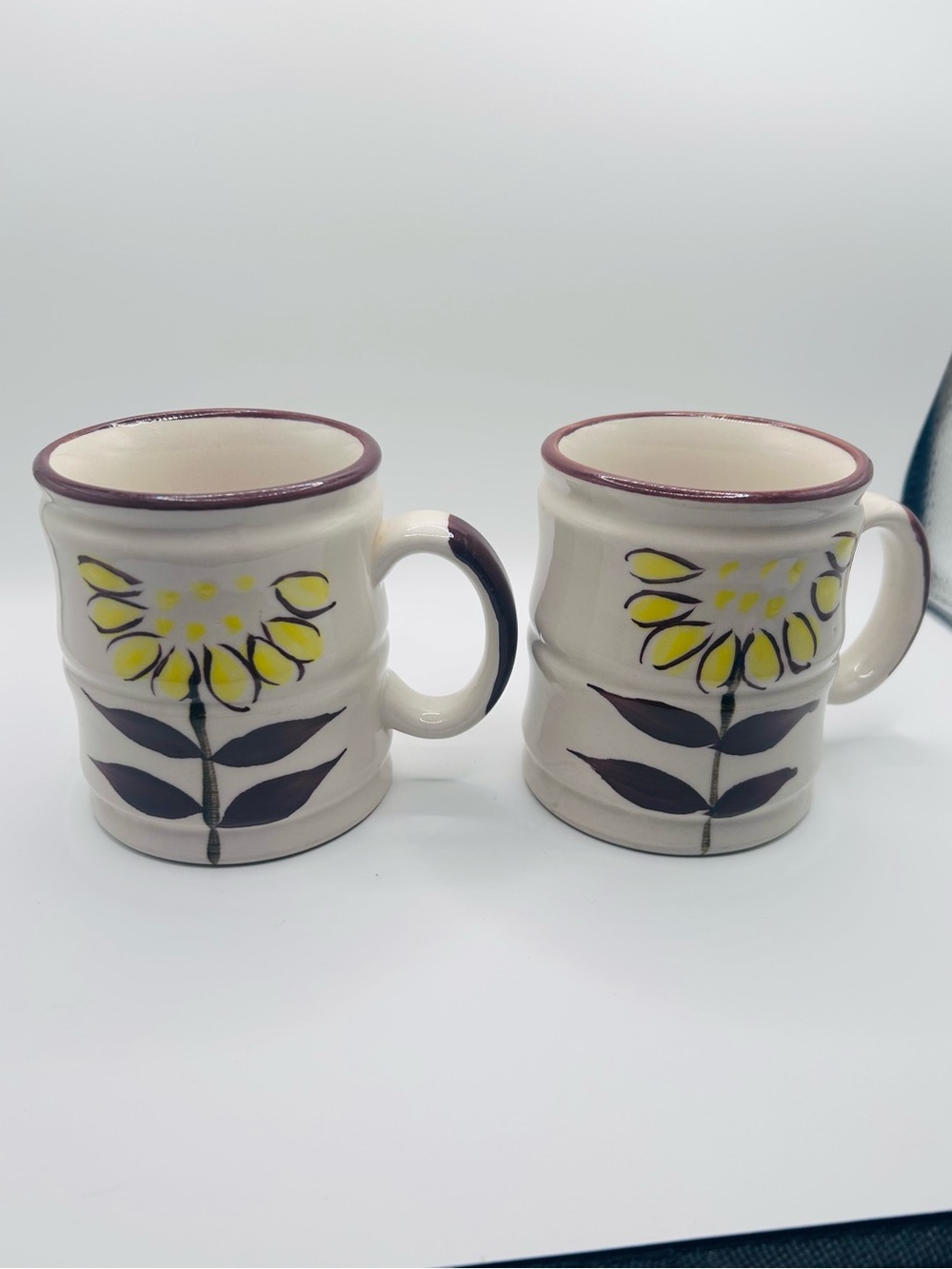 Vintage Korean Stoneware Mugs | 1970s Floral Daisy Coffee Cups (Set of 2)